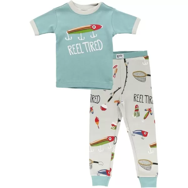 Lazy One ShortSleeve Pajamas Sets for Girls and Boys Kids Soft Animal PJs Lake PajamasReel Tired Pajama Sets