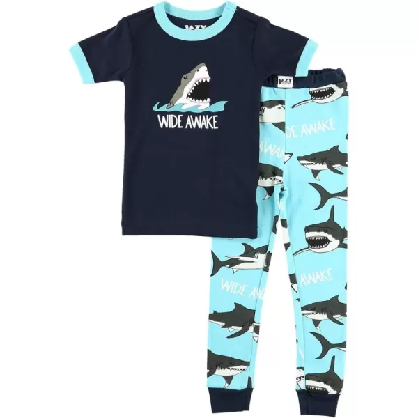 Lazy One ShortSleeve Pajamas Sets for Girls and Boys Kids Soft Animal PJs Lake PajamasWide Awake Sharks Pajama Sets