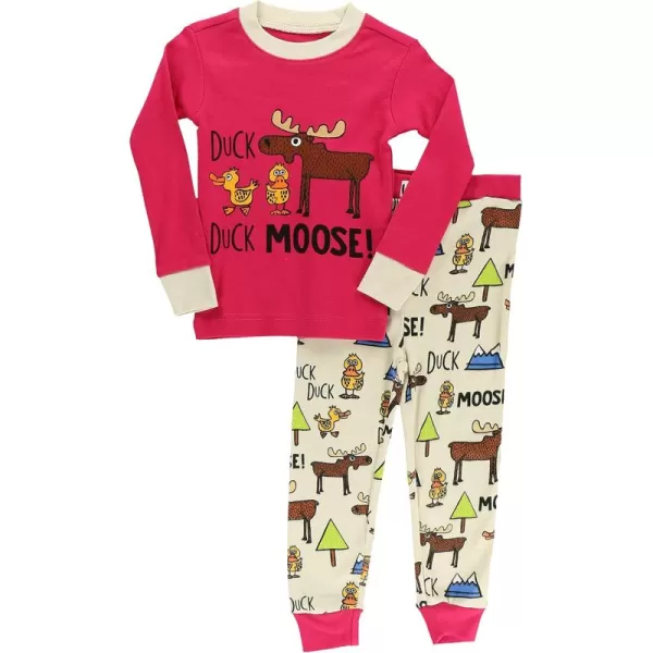 Lazy One Warm LongSleeve PJ Sets for Girls and Boys Cozy Comfy Funny Kids Pajama Sets Animal Bear ampamp MooseDuck Duck Moose Girl Pink Pajama Sets