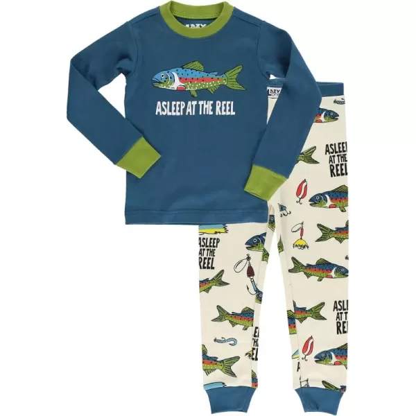 Lazy One Warm LongSleeve PJ Sets for Girls and Boys Funny Animal Kids Pajama Sets Cozy ComfyAsleep at the Reel Pajama Sets