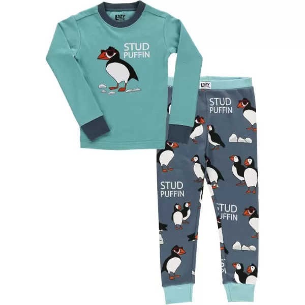 Lazy One Warm LongSleeve PJ Sets for Girls and Boys Funny Animal Kids Pajama Sets Cozy ComfyStud Puffin Blue Pajama Sets