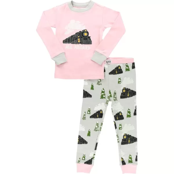 Lazy One Warm LongSleeve PJ Sets for Girls and Boys Funny Kids Pajama Sets Cozy ComfyAll Aboard Pink Pajama Sets
