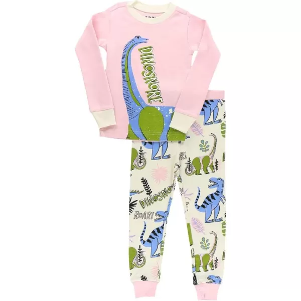 Lazy One Warm LongSleeve PJ Sets for Girls and Boys Funny Kids Pajama Sets Cozy ComfyDinosnore Pink Pajama Sets