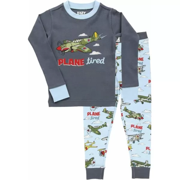 Lazy One Warm LongSleeve PJ Sets for Girls and Boys Funny Kids Pajama Sets Cozy ComfyPlane Tired Pajama Sets
