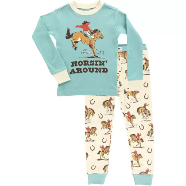 Lazy One Warm LongSleeve PJ Sets for Girls and Boys Funny Kids Pajama Sets Cozy ComfyRodeo Pajama Sets