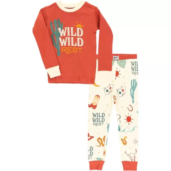 Lazy One Warm LongSleeve PJ Sets for Girls and Boys Funny Kids Pajama Sets Cozy ComfyWild Wild Rest Orange Pajama Sets
