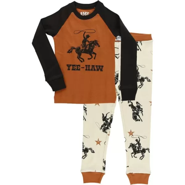 Lazy One Warm LongSleeve PJ Sets for Girls and Boys Funny Kids Pajama Sets Cozy ComfyYeehaw