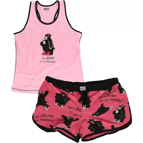 Lazy One Matching Pajamas for Women Cute Pajama Shorts and Tank Top Set Animal Bear in The Morning Medium