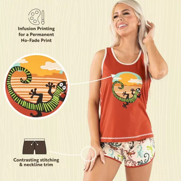 Lazy One Matching Pajamas for Women Cute Pajama Shorts and Tank Top Set Reptile Southwest Desert Gecko Large