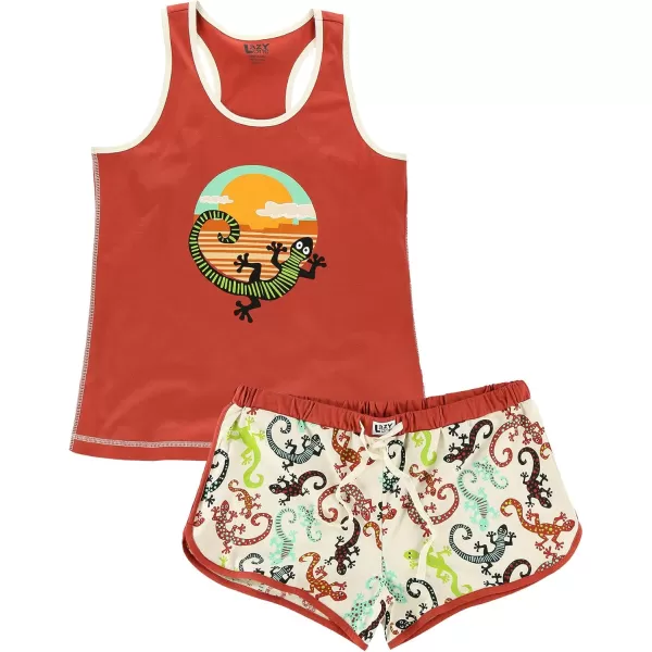 Lazy One Matching Pajamas for Women Cute Pajama Shorts and Tank Top Set Reptile Southwest Desert Gecko Large