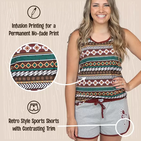 Lazy One Matching Pajamas for Women Cute Pajama Shorts and Tank Top Set Southwest Kokopelli Medium