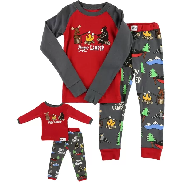 LazyOne Matching Sleep Wild Doll Pjs for Dolls and Kids American 18Inch Girl Doll Accessories Doll Clothes Matching Pajama Set for DollsHappy Camper Set
