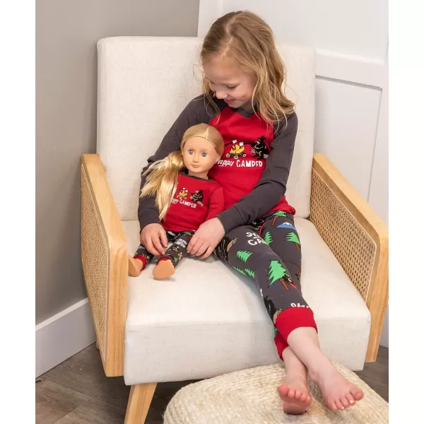 LazyOne Matching Sleep Wild Doll Pjs for Dolls and Kids American 18Inch Girl Doll Accessories Doll Clothes Matching Pajama Set for DollsHappy Camper Set