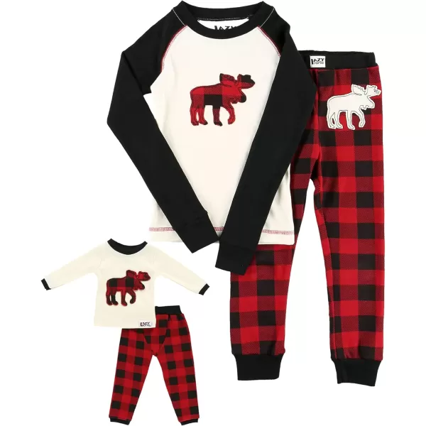 LazyOne Matching Sleep Wild Doll Pjs for Dolls and Kids American 18Inch Girl Doll Accessories Doll Clothes Matching Pajama Set for DollsMoose Plaid Set