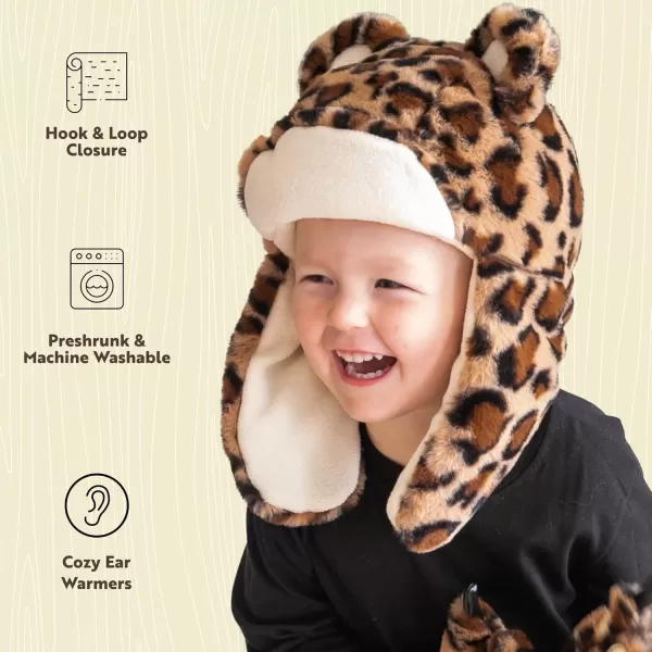 Lazy One Critter Cap Hat for Kids Fun ColdWeather Animal Hats Cute Warm Winter Cozy Ear coversLeopard Critter Cap