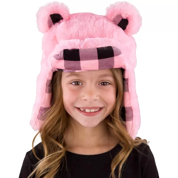 Lazy One Critter Cap Hat for Kids Fun ColdWeather Animal Hats Cute Warm Winter Cozy Ear coversPink Bear Critter Cap
