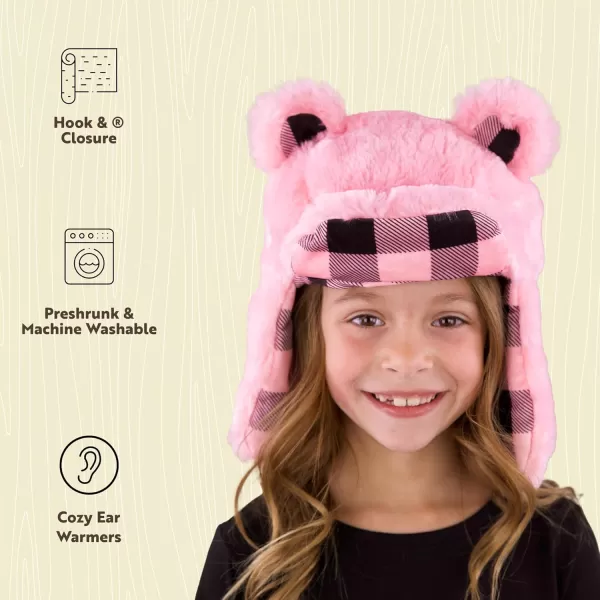 Lazy One Critter Cap Hat for Kids Fun ColdWeather Animal Hats Cute Warm Winter Cozy Ear coversPink Bear Critter Cap