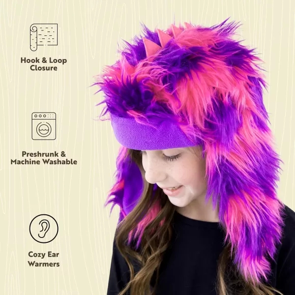 Lazy One Critter Cap Hat for Kids Fun ColdWeather Animal Hats Cute Warm Winter Cozy Ear coversPink Monster Critter Cap