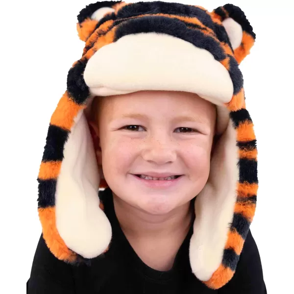 Lazy One Critter Cap Hat for Kids Fun ColdWeather Animal Hats Cute Warm Winter Cozy Ear coversTiger Critter Cap