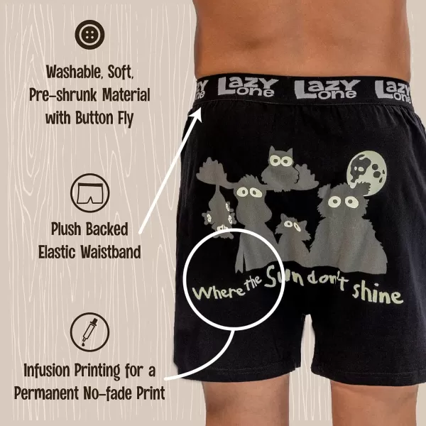 Lazy One Funny Animal Boxers Novelty Boxer Shorts Gag Gifts for Men Humorous Underwear for MenBlack Where the Sun Dont Shine Boxers
