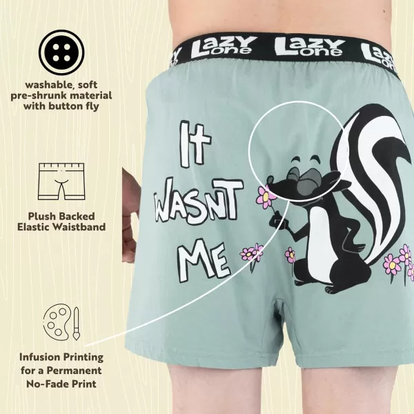Lazy One Funny Animal Boxers Novelty Boxer Shorts Gag Gifts for Men Humorous Underwear for MenIt Wasnt Me Blue Boxers