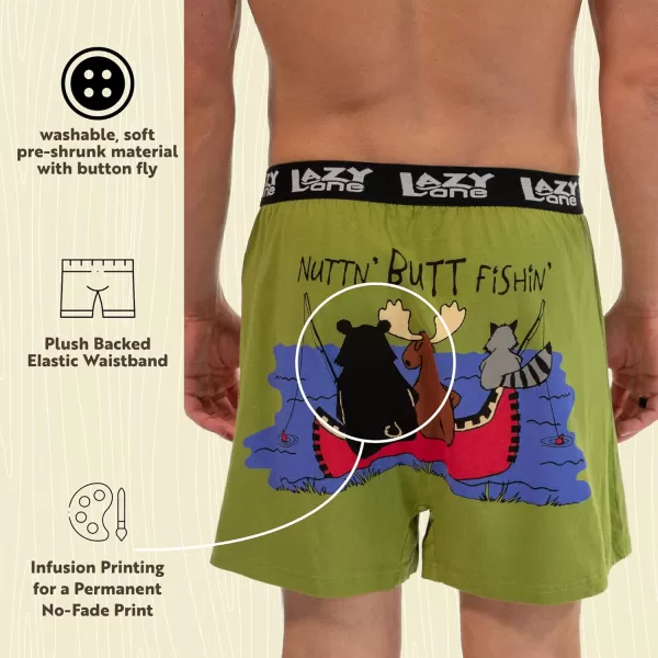 Lazy One Funny Animal Boxers Novelty Boxer Shorts Gag Gifts for Men Humorous Underwear for MenNothing But Fishing Boxers