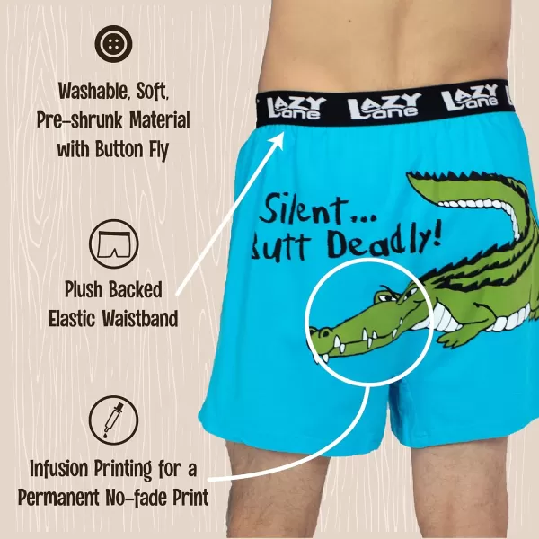 Lazy One Funny Animal Boxers Novelty Boxer Shorts Gag Gifts for Men Humorous Underwear for MenSilent But Deadly Gator Boxers