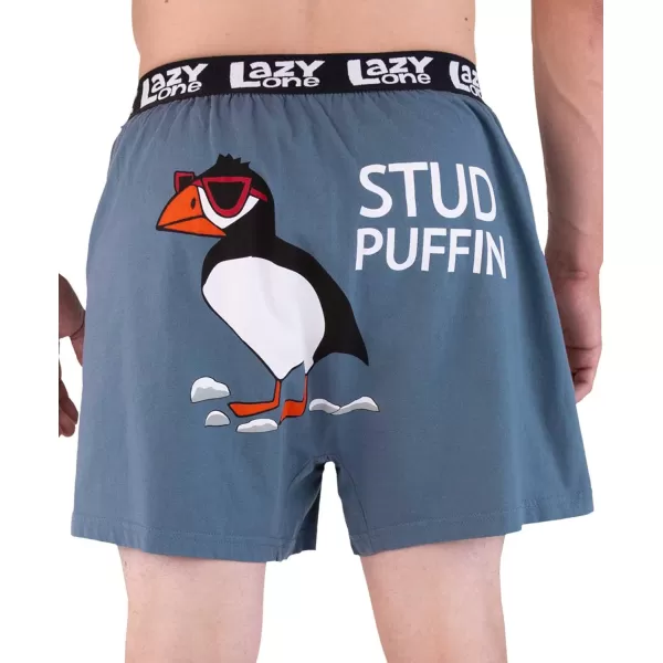 Lazy One Funny Animal Boxers Novelty Boxer Shorts Gag Gifts for Men Humorous Underwear for MenStud Puffin Blue Boxers