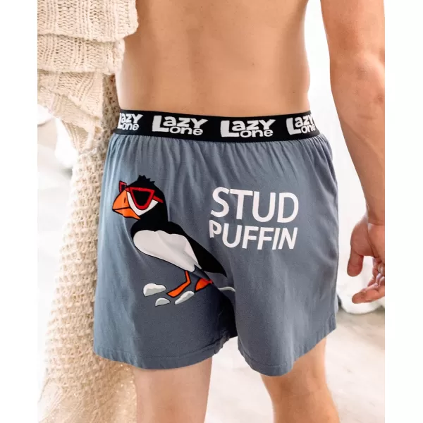 Lazy One Funny Animal Boxers Novelty Boxer Shorts Gag Gifts for Men Humorous Underwear for MenStud Puffin Blue Boxers