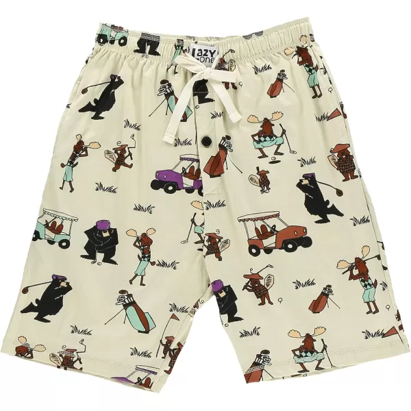 Lazy One Pajama Shorts for Men Mens Pajama Bottoms Sleepwear Caddy Golf Cart Bear Moose Beaver Golfing Medium