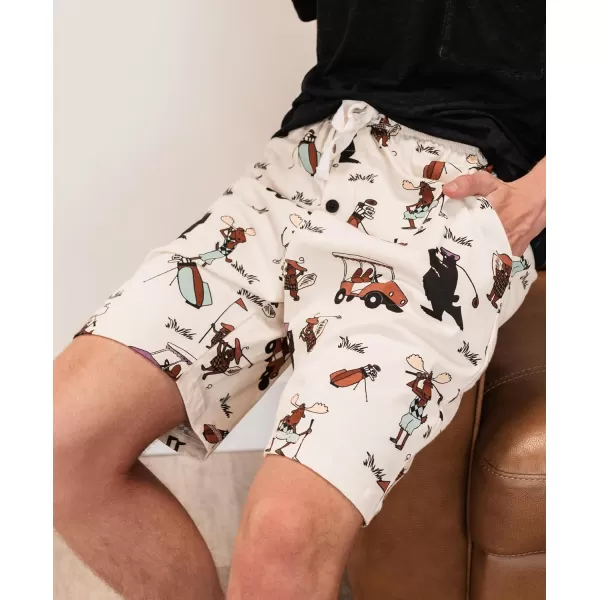 Lazy One Pajama Shorts for Men Mens Pajama Bottoms Sleepwear Caddy Golf Cart Bear Moose Beaver Golfing Medium