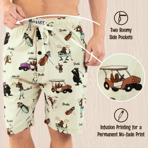 Lazy One Pajama Shorts for Men Mens Pajama Bottoms Sleepwear Caddy Golf Cart Bear Moose Beaver Golfing Medium