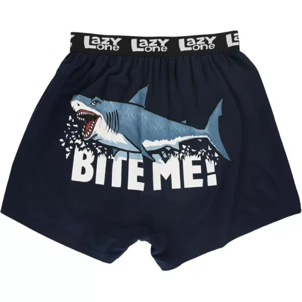 Lazy One Funny Animal Boxers Novelty Boxer Shorts Gag Gifts for Men Humorous Underwear for MenBite Me Shark Boxers