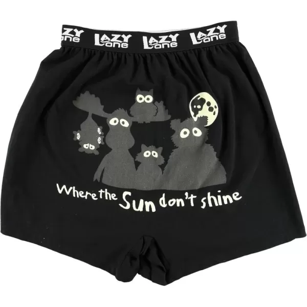 Lazy One Funny Animal Boxers Novelty Boxer Shorts Gag Gifts for Men Humorous Underwear for MenBlack Where the Sun Dont Shine Boxers