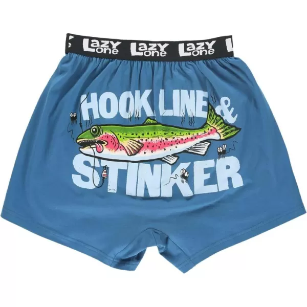 Lazy One Funny Animal Boxers Novelty Boxer Shorts Gag Gifts for Men Humorous Underwear for MenHook Line and Stinker Boxers