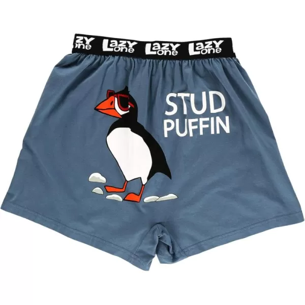 Lazy One Funny Animal Boxers Novelty Boxer Shorts Gag Gifts for Men Humorous Underwear for MenStud Puffin Blue Boxers