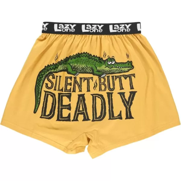Lazy One Funny Animal Boxers Novelty Boxer Shorts Gag Gifts for Men Humorous Underwear for MenYellow Silent Butt Deadly Gator Boxers