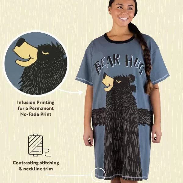 Lazy One Nightshirts for Women Cute Nightgown for Women Animal DesignsBear Hug Blue Nightshirt