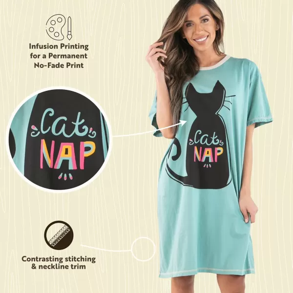 Lazy One Nightshirts for Women Cute Nightgown for Women Animal DesignsCat Nap Blue Nightshirt