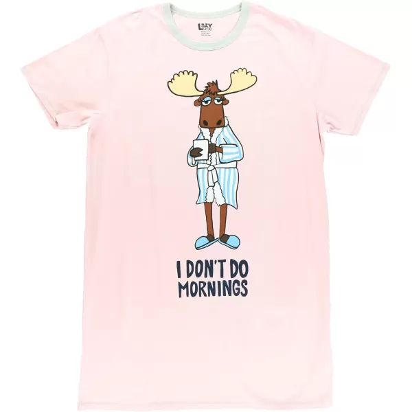 Lazy One Nightshirts for Women Cute Nightgown for Women Animal DesignsI Dont Do Mornings Moose Pink Nightshirt