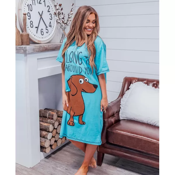 Lazy One Nightshirts for Women Cute Nightgown for Women Animal DesignsLight Blue Long to Be Around You Nightshirt