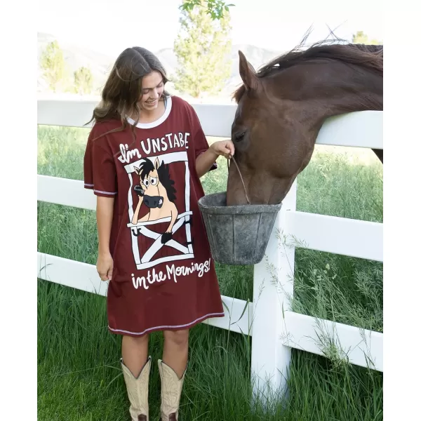 Lazy One Nightshirts for Women Cute Nightgown for Women Animal DesignsMaroon Unstable in the Morning Horse Nightshirt