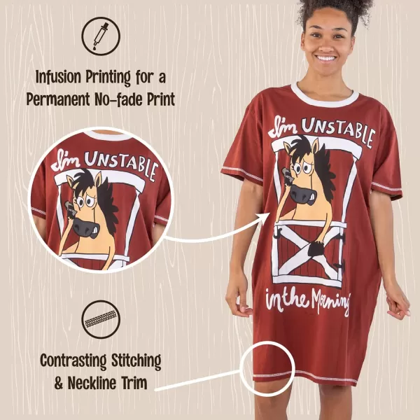 Lazy One Nightshirts for Women Cute Nightgown for Women Animal DesignsMaroon Unstable in the Morning Horse Nightshirt