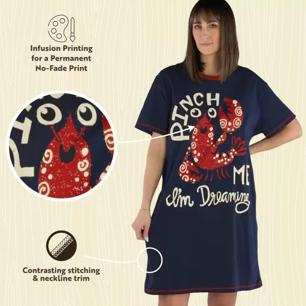 Lazy One Nightshirts for Women Cute Nightgown for Women Animal DesignsPinch Me Lobster Nightshirt