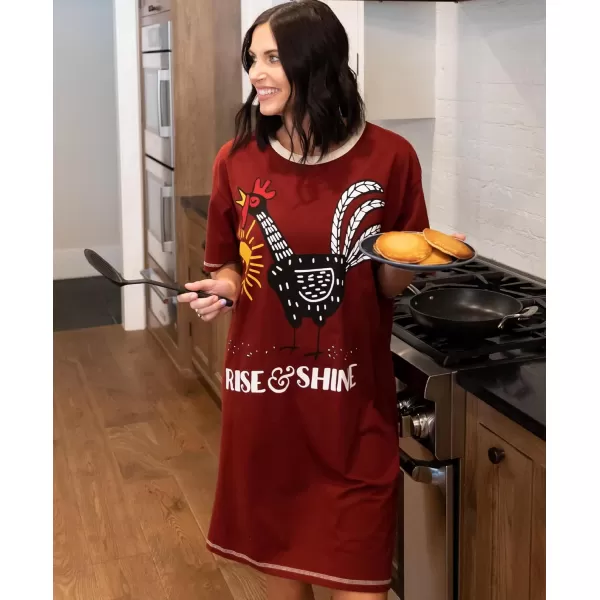 Lazy One Nightshirts for Women Cute Nightgown for Women Animal DesignsRed Rise  Shine Rooster Nightshirt