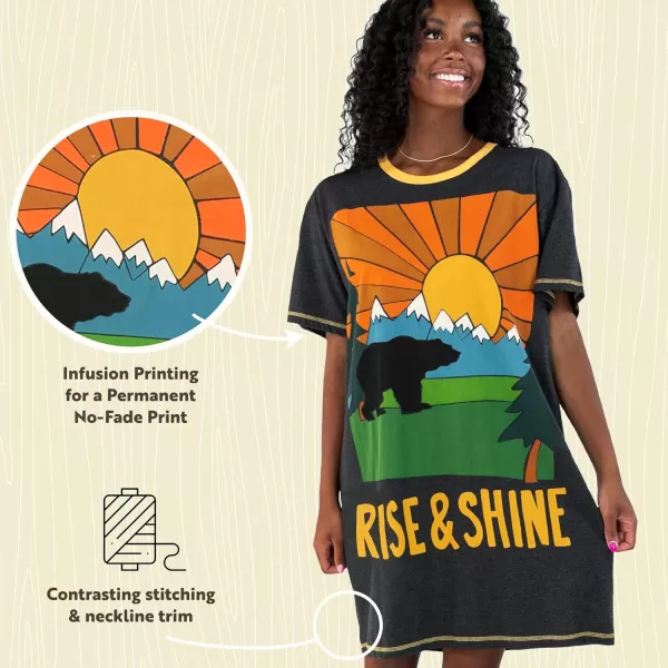 Lazy One Nightshirts for Women Cute Nightgown for Women Animal DesignsRise  Shine Bear Nightshirt