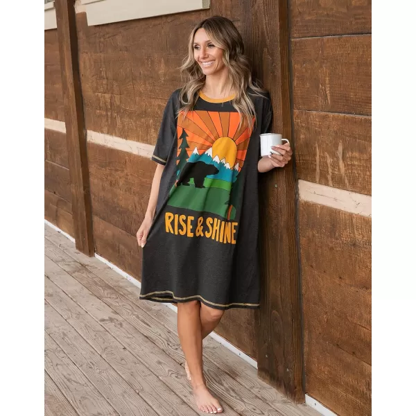 Lazy One Nightshirts for Women Cute Nightgown for Women Animal DesignsRise  Shine Bear Nightshirt