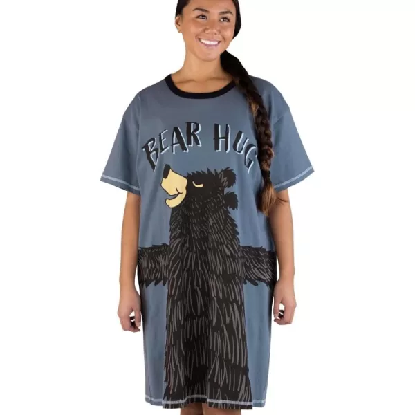 Lazy One Nightshirts for Women Cute Nightgown for Women Animal DesignsBear Hug Blue Nightshirt