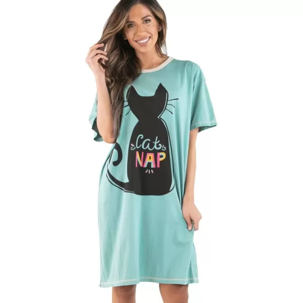 Lazy One Nightshirts for Women Cute Nightgown for Women Animal DesignsCat Nap Blue Nightshirt