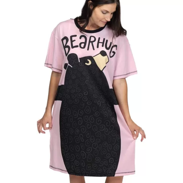 Lazy One Nightshirts for Women Cute Nightgown for Women Animal DesignsLight Pink Bear Hug Pink Nightshirt